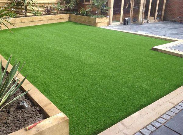 Patio with artificial grass combination